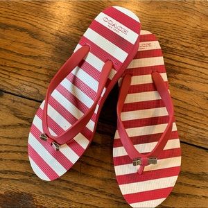 COACH WEDGE FLIP FLOPS🏝 RED STRIPES WITH BOW